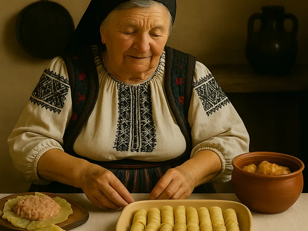 Țărancă pregătind sarmale